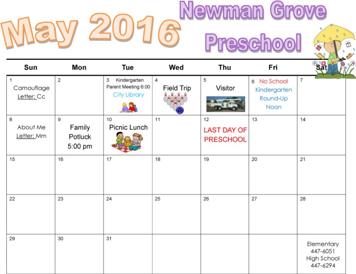 Newman Grove - Preschool Calendar