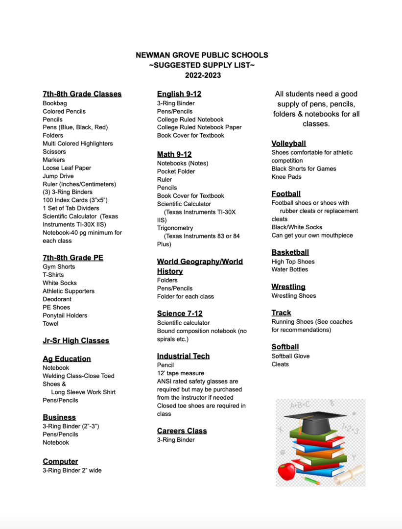 Smart Start School Supply List 2022-23 SY 